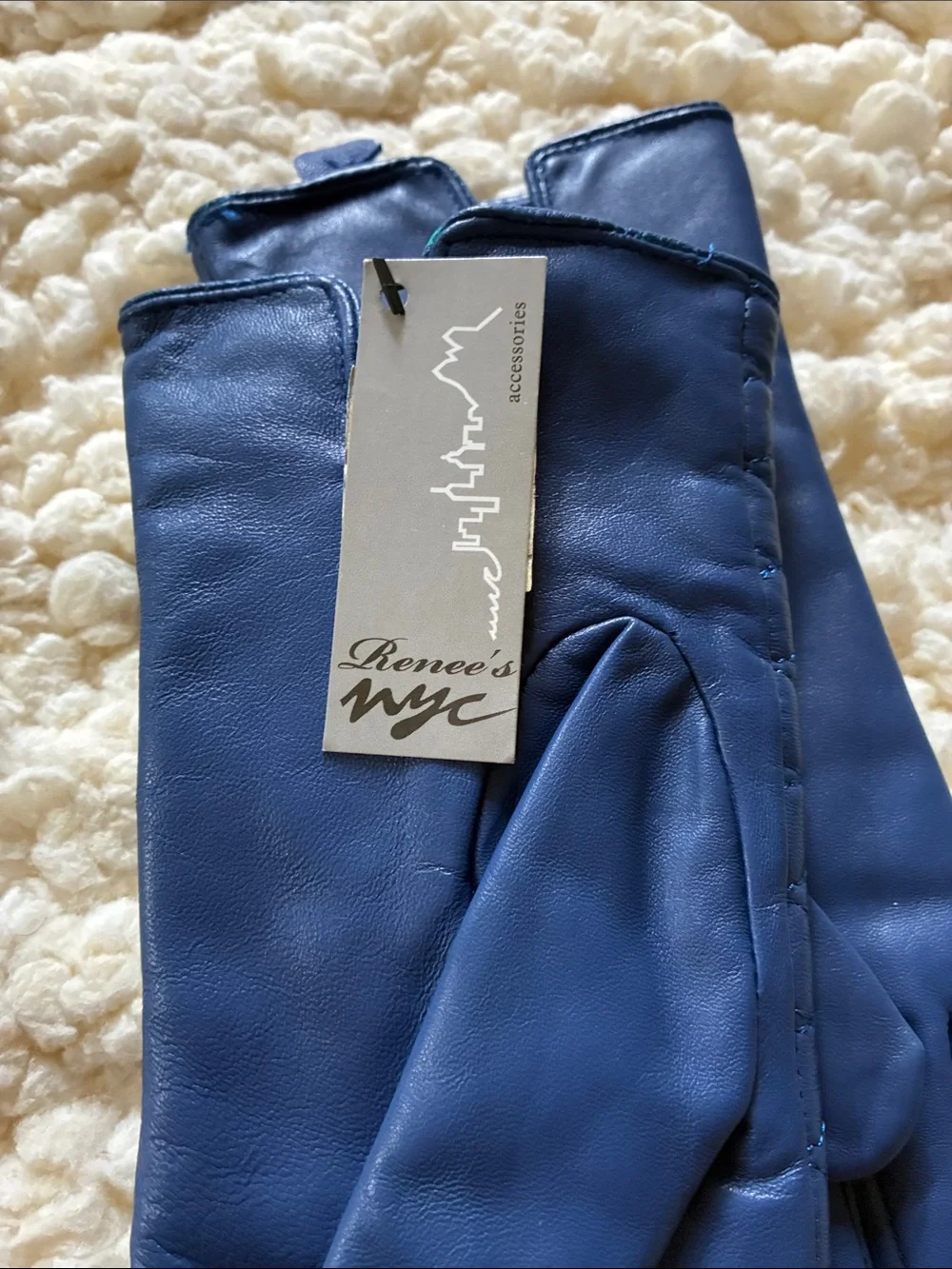 Quilted Royal Blue Leather Women's Gloves
